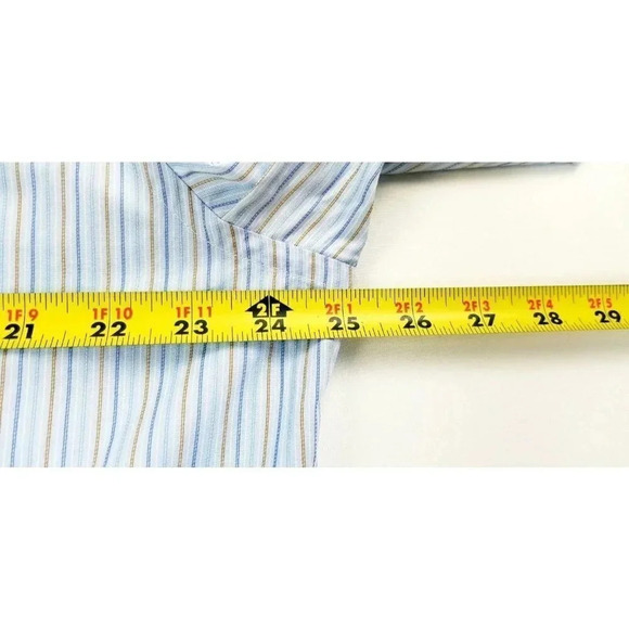 Ermenegildo Zegna Size 17/43 Men's Blue White Camel Trim Comfort Fit L/S Shirt - Picture 2 of 10